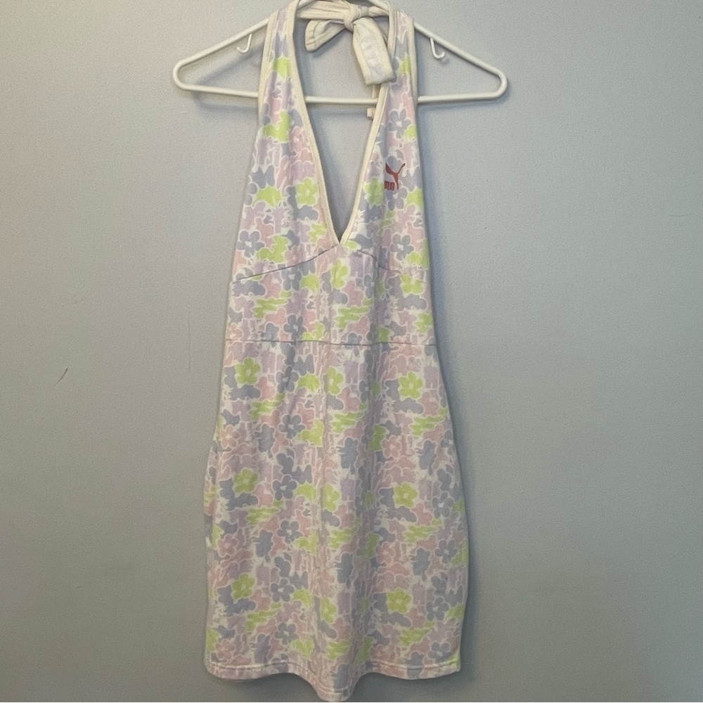 Puma Pastel Retro Floral Halter Tie Dress XL